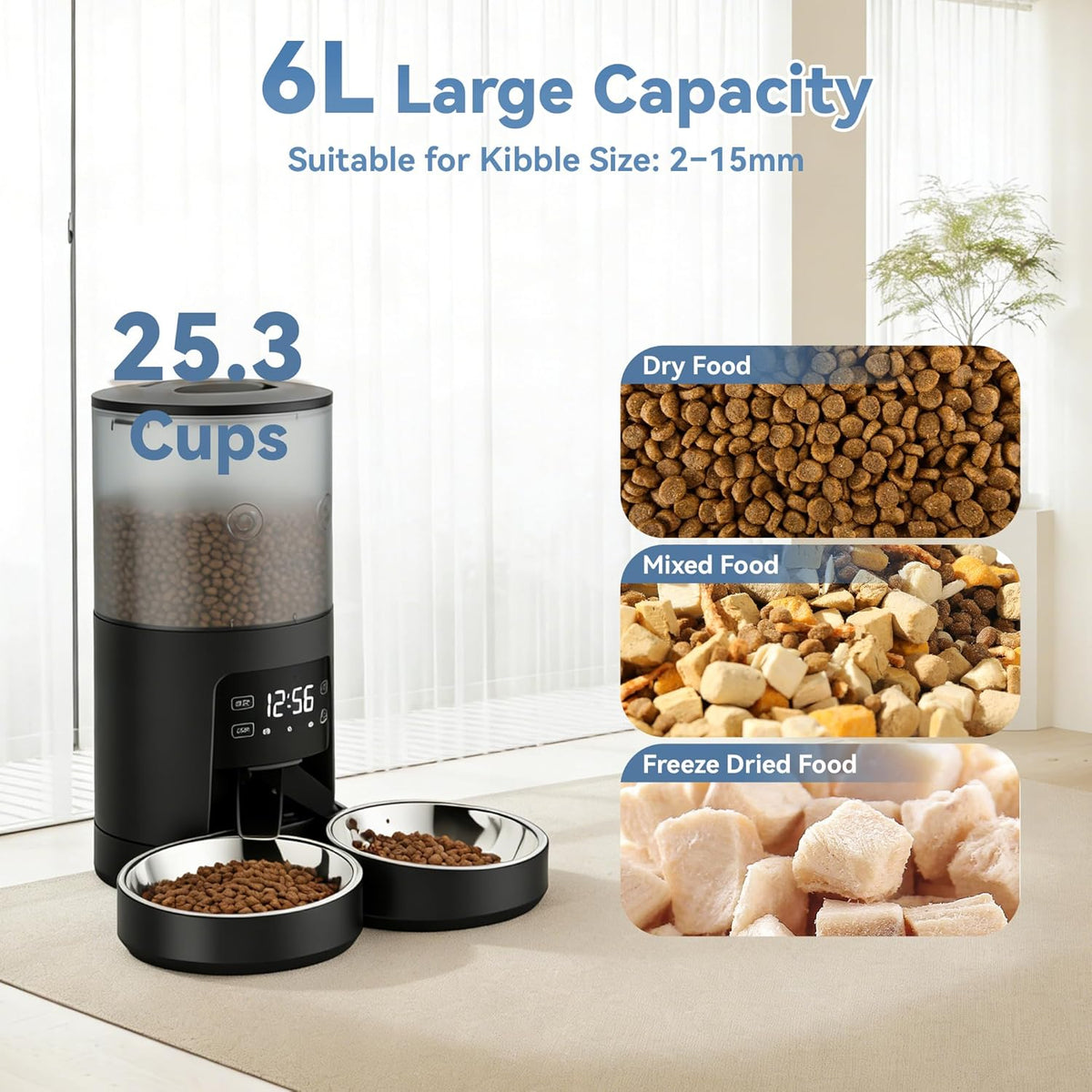 6L WiFi Smart Pet Feeder Automatic Food Dispenser Black
