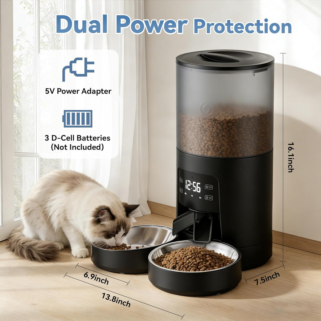 6L WiFi Smart Pet Feeder Automatic Food Dispenser Black