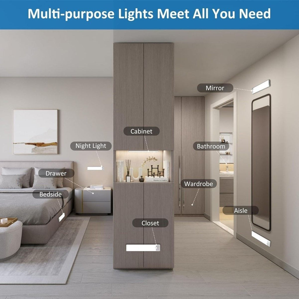 2 Pack Motion Sensor Under Cabinet Lights 8 Inch Cool White Rechargeable LED Closet Light with USB-C