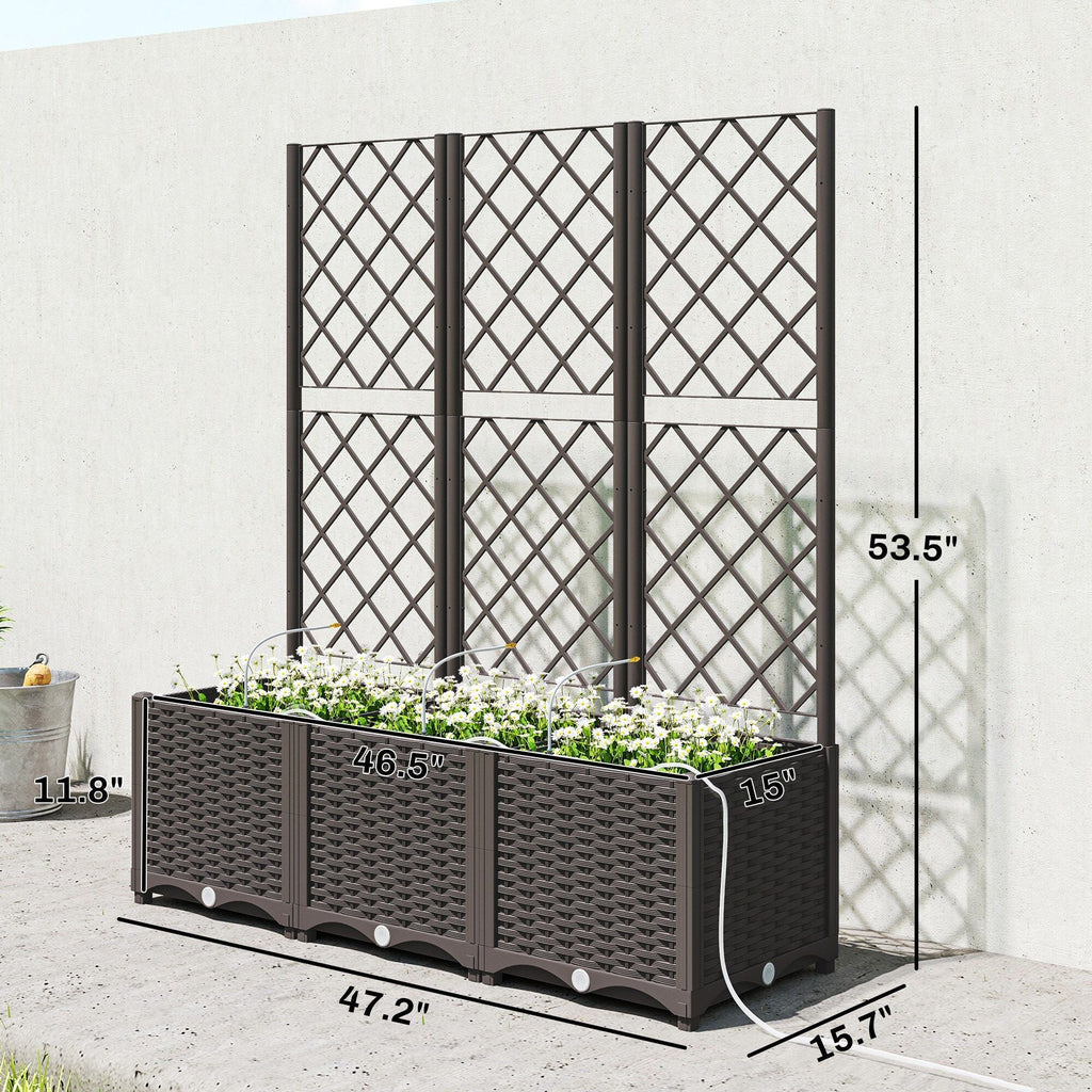 Outsunny 3-Piece Plastic Planter Box with Trellis 84H-595V01BN