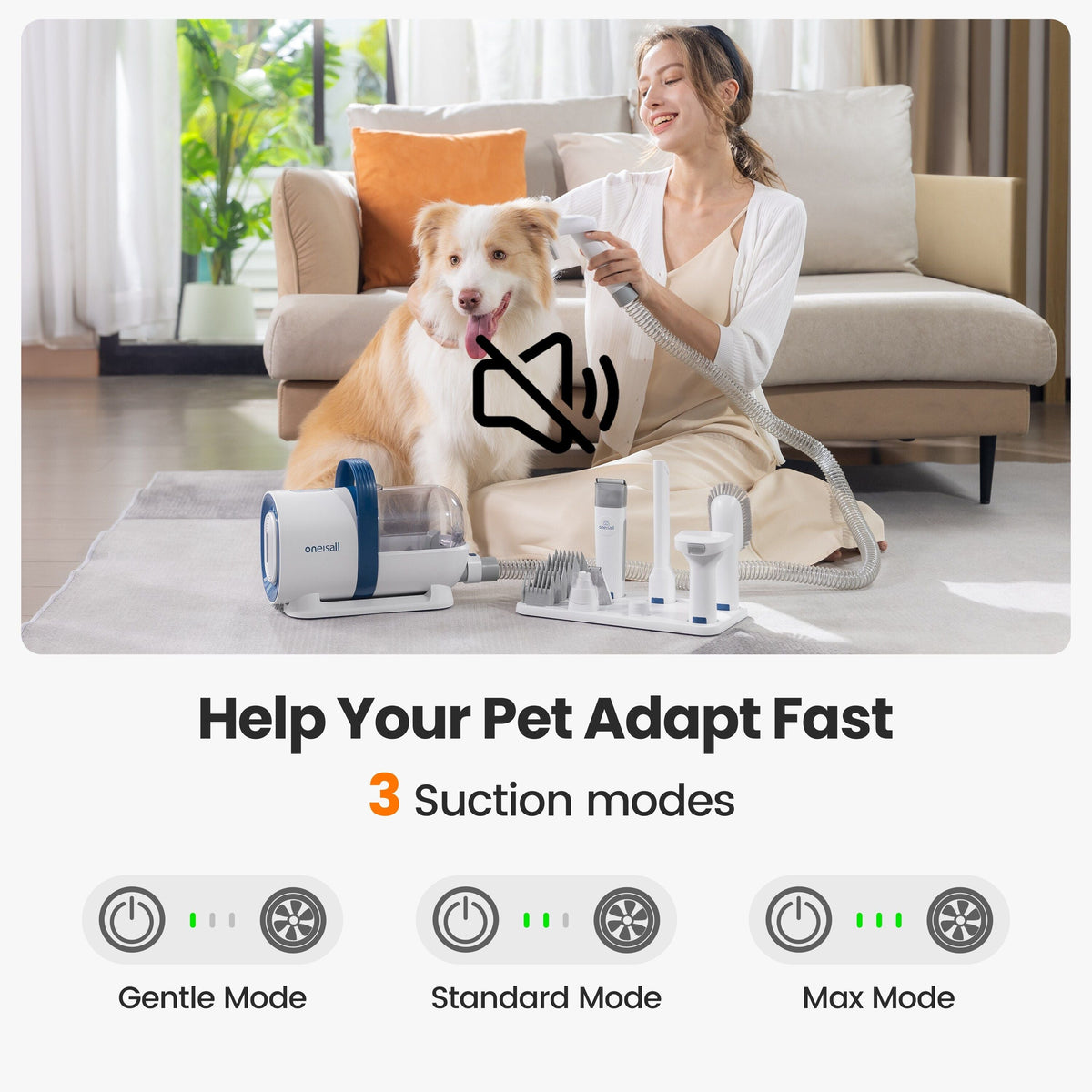 oneisall White Pet Grooming Vacuum Kit LM2