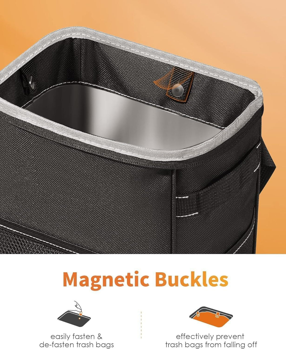 Collapsible Car Trash Can Organizer with Lid and Storage Pockets