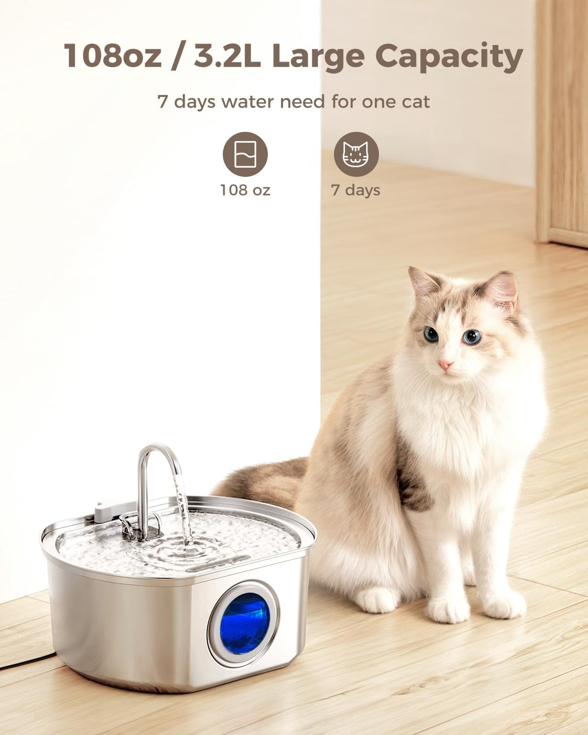 Stainless Steel Pet Water Fountain 108 oz