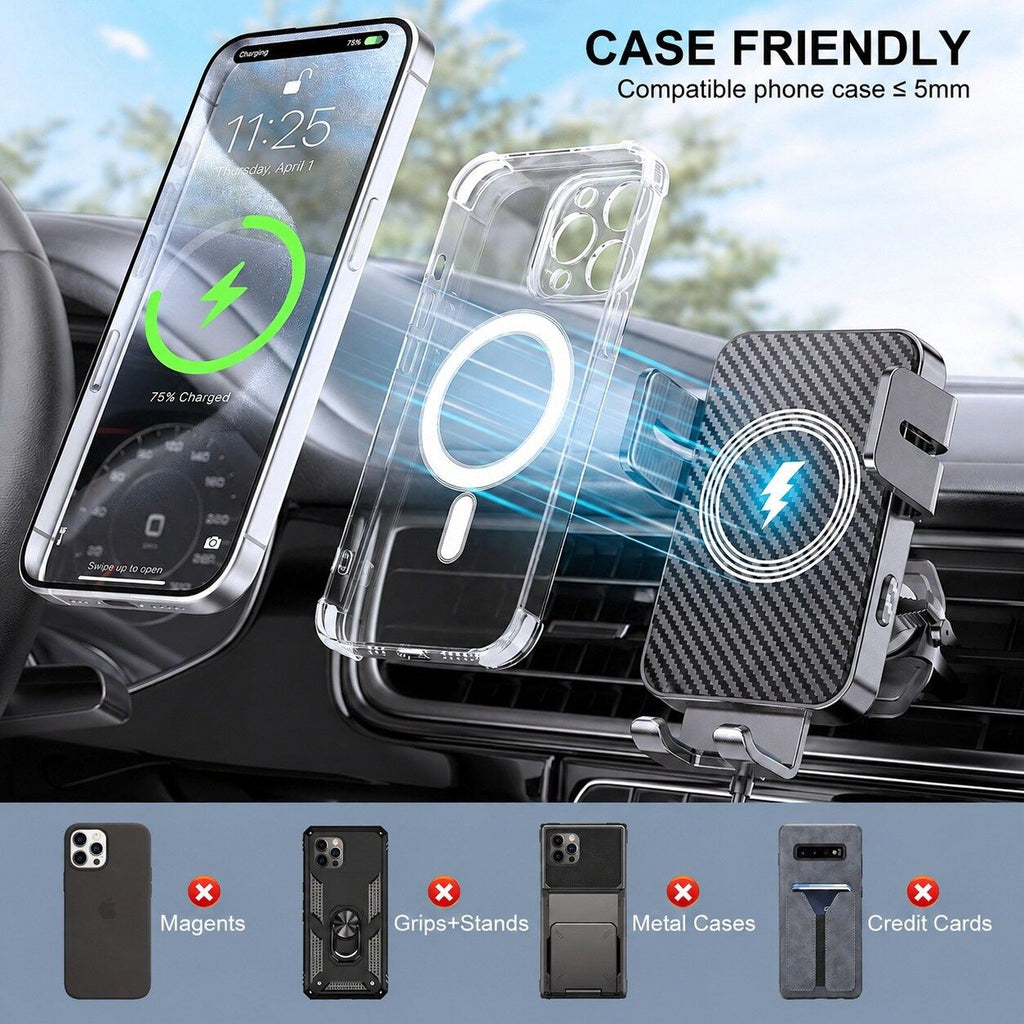 Wireless Car Charger 15W Fast Charging Auto Clamping Phone Mount