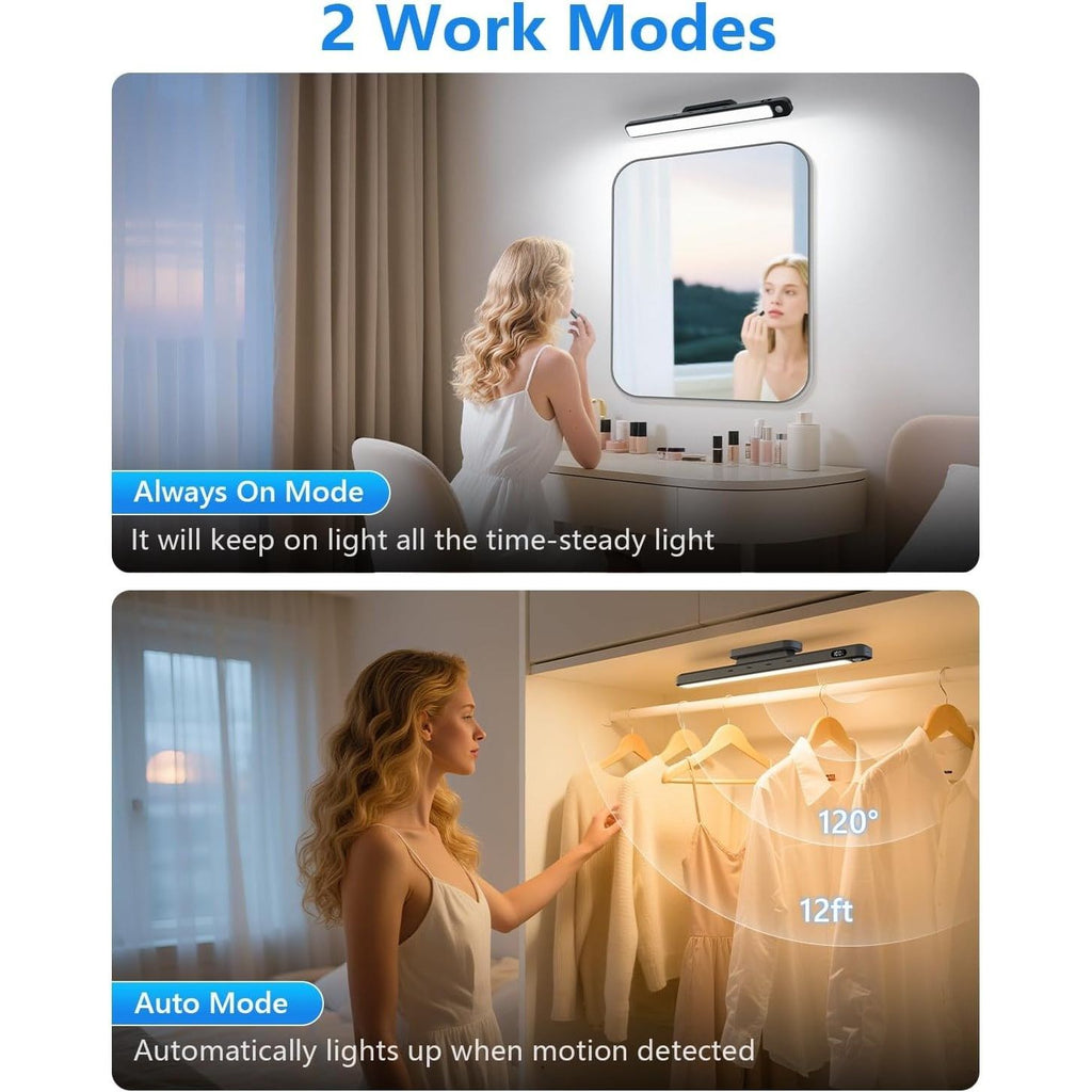 2 Pack Rechargeable Motion Sensor Under Cabinet Light Bar 3W Dimmable Magnetic LED Closet Light