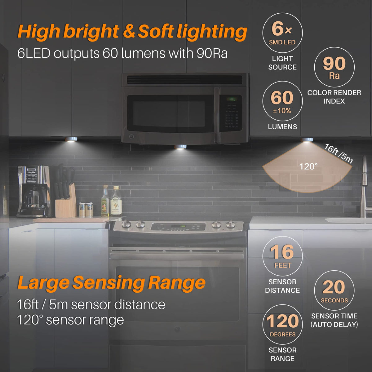 6-Pack Motion Sensor LED Puck Lights 60 Lumen