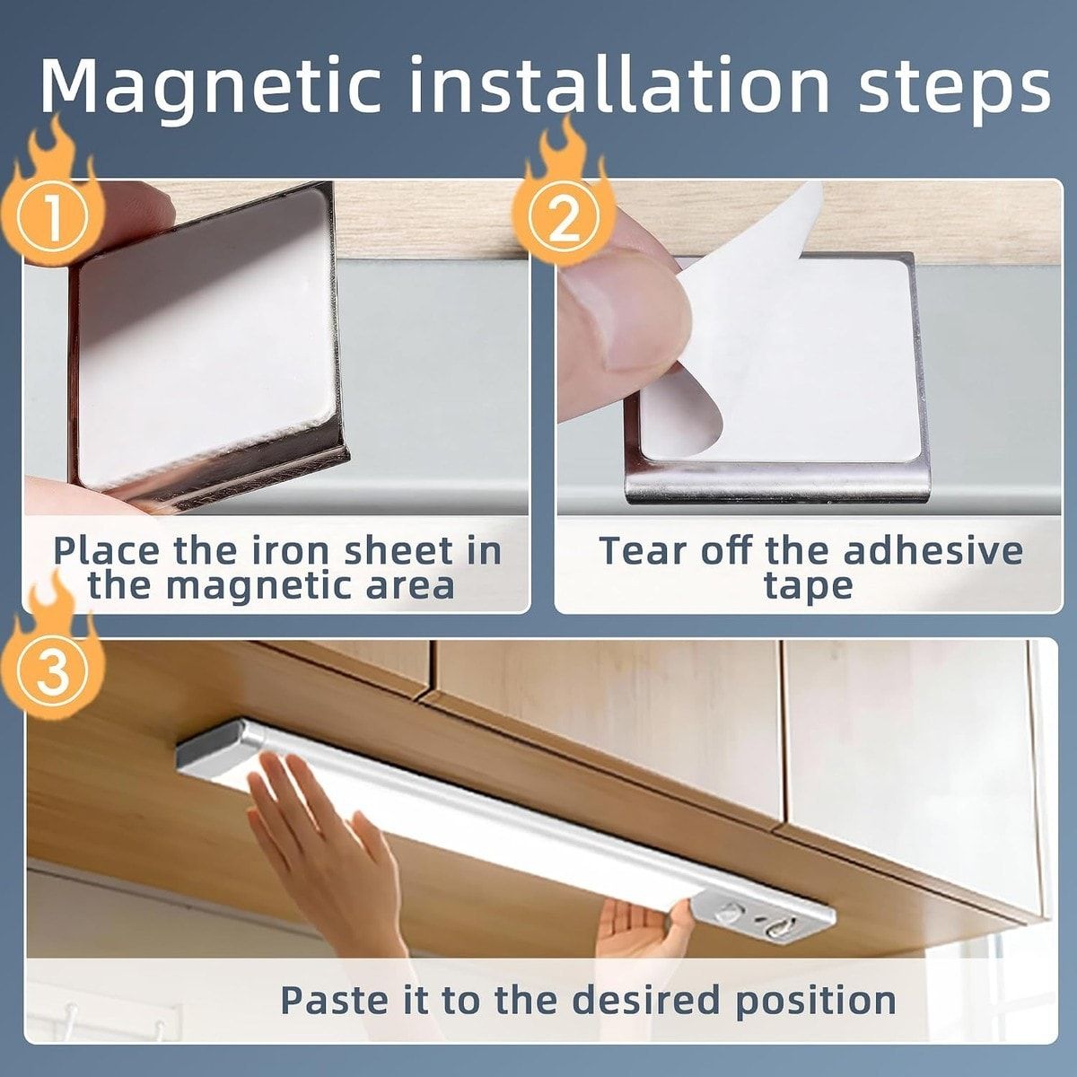 2 Pack Rechargeable LED Under Cabinet Lights with Motion Sensor 10 Inch Magnetic Stick On Closet Light Stepless Dimmable for Kitchen Pantry Wardrobe