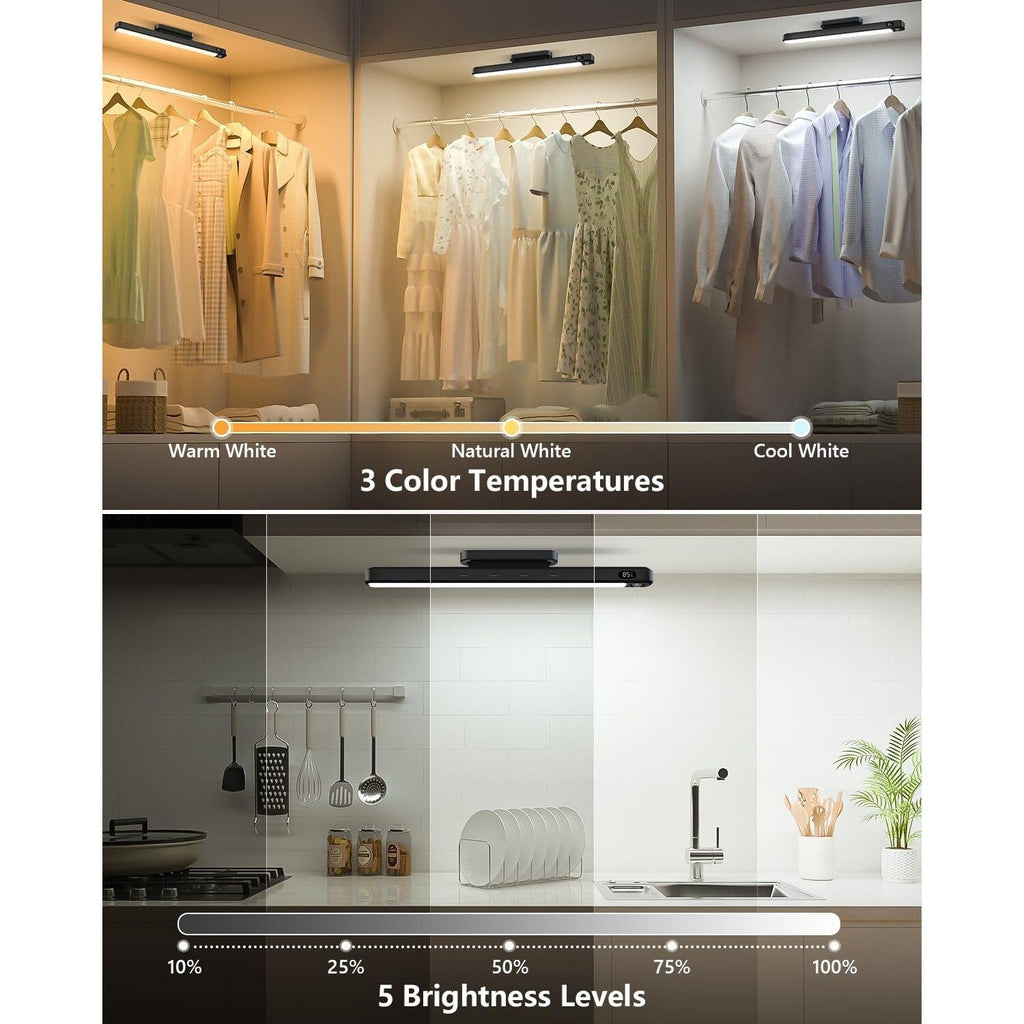 2 Pack Rechargeable Motion Sensor Under Cabinet Light Bar 3W Dimmable Magnetic LED Closet Light