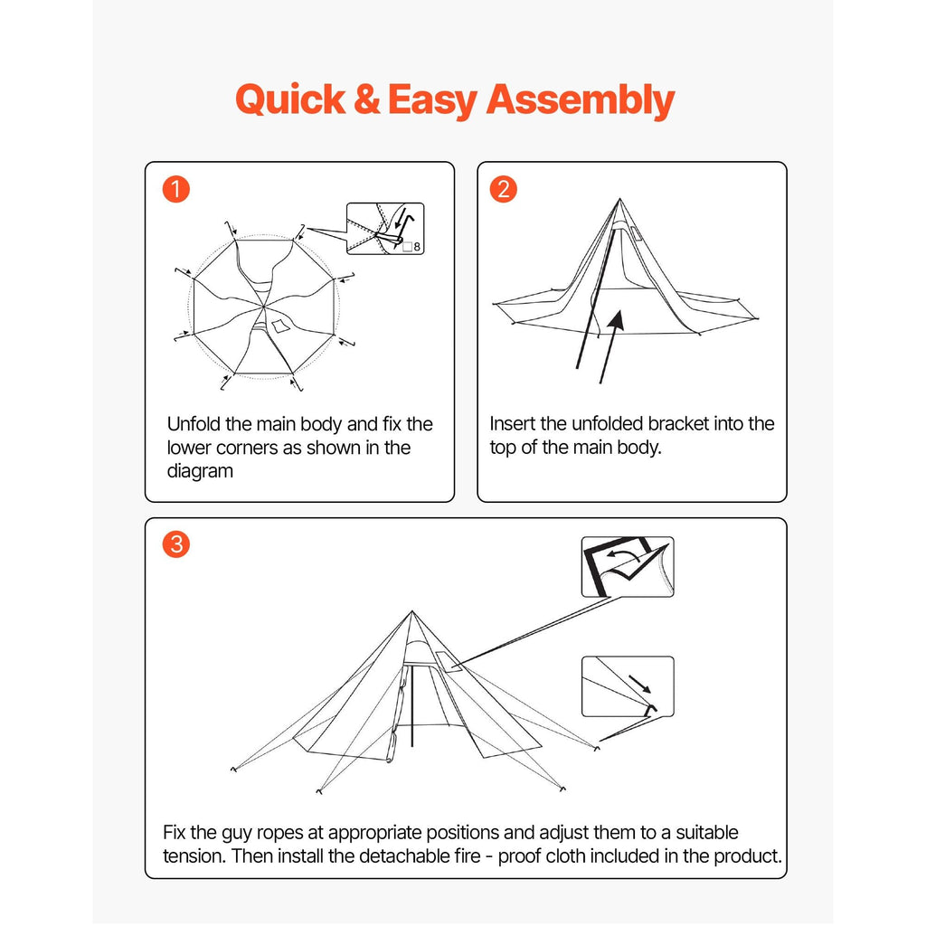 VEVOR Polyester 4-Person Camping Tipi Hot Tent with Stove Jack and Inner Tent