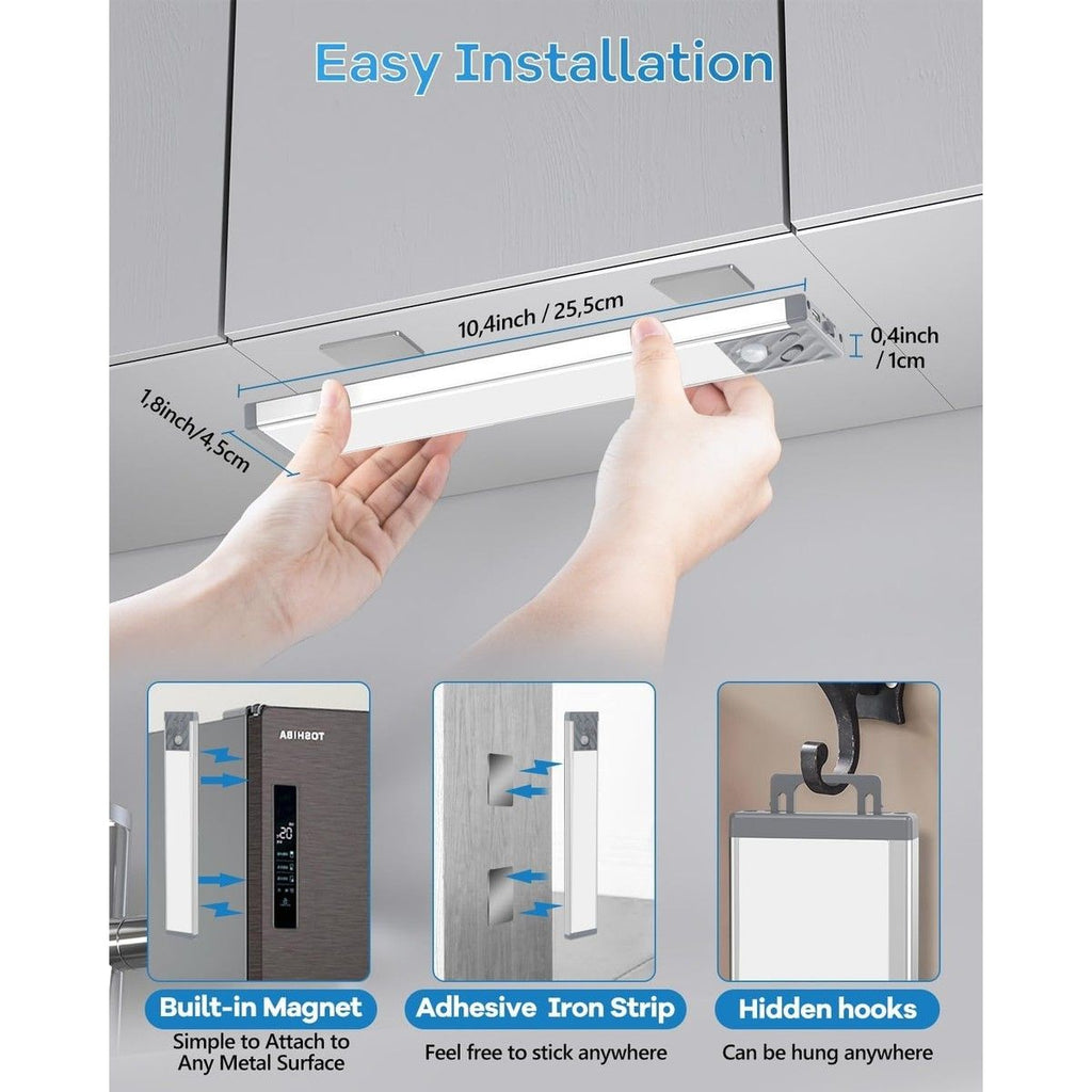 2 Pack 10 Inch Rechargeable Motion Sensor LED Under Cabinet Light