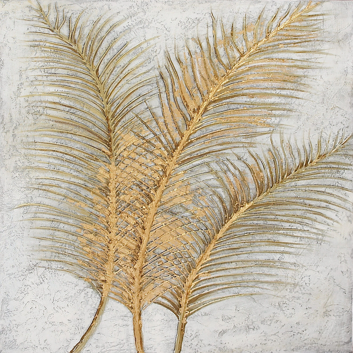CosmoLiving by Cosmopolitan Gold Canvas Leaf Framed Wall Art 43978