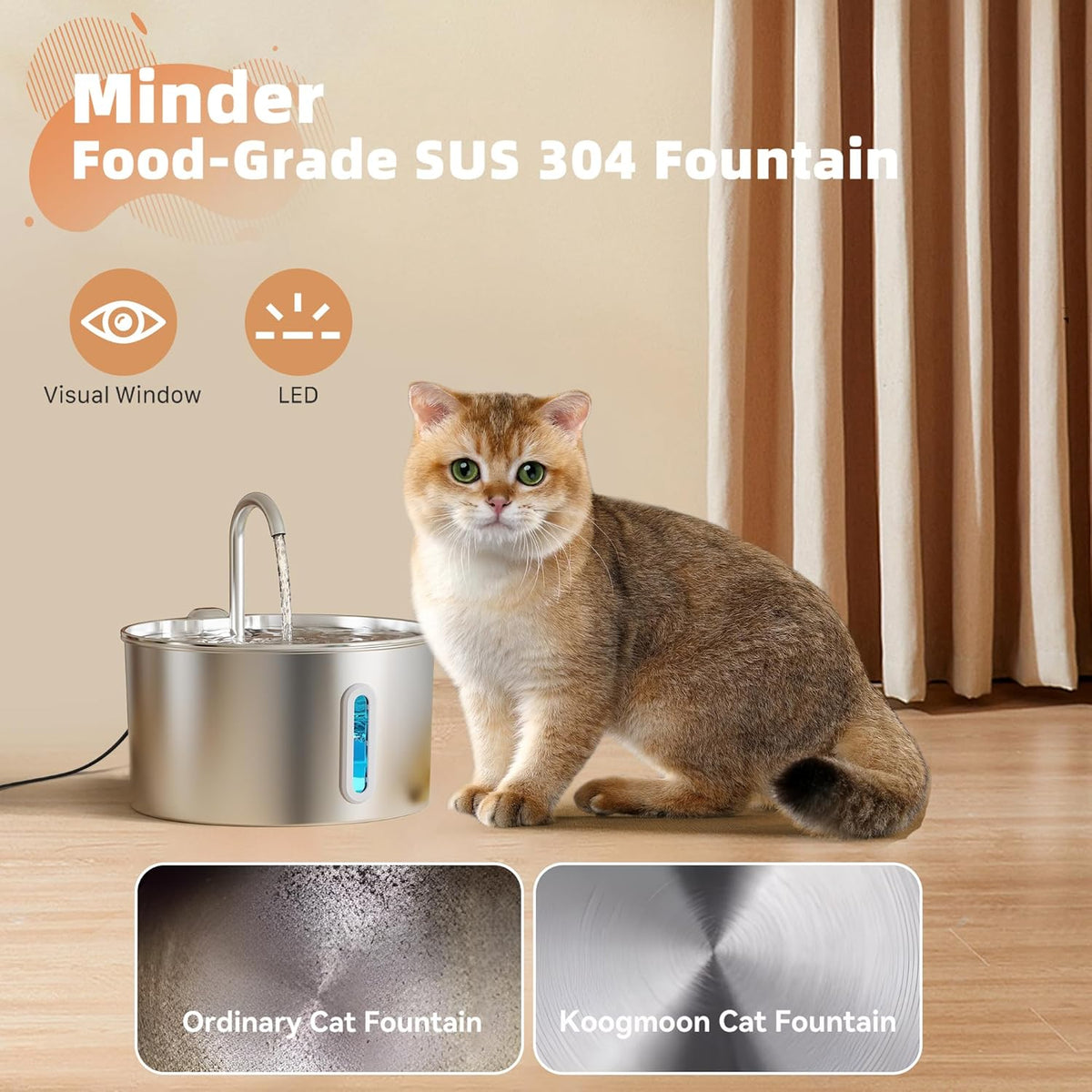 Stainless Steel Cat Water Fountain 74 oz