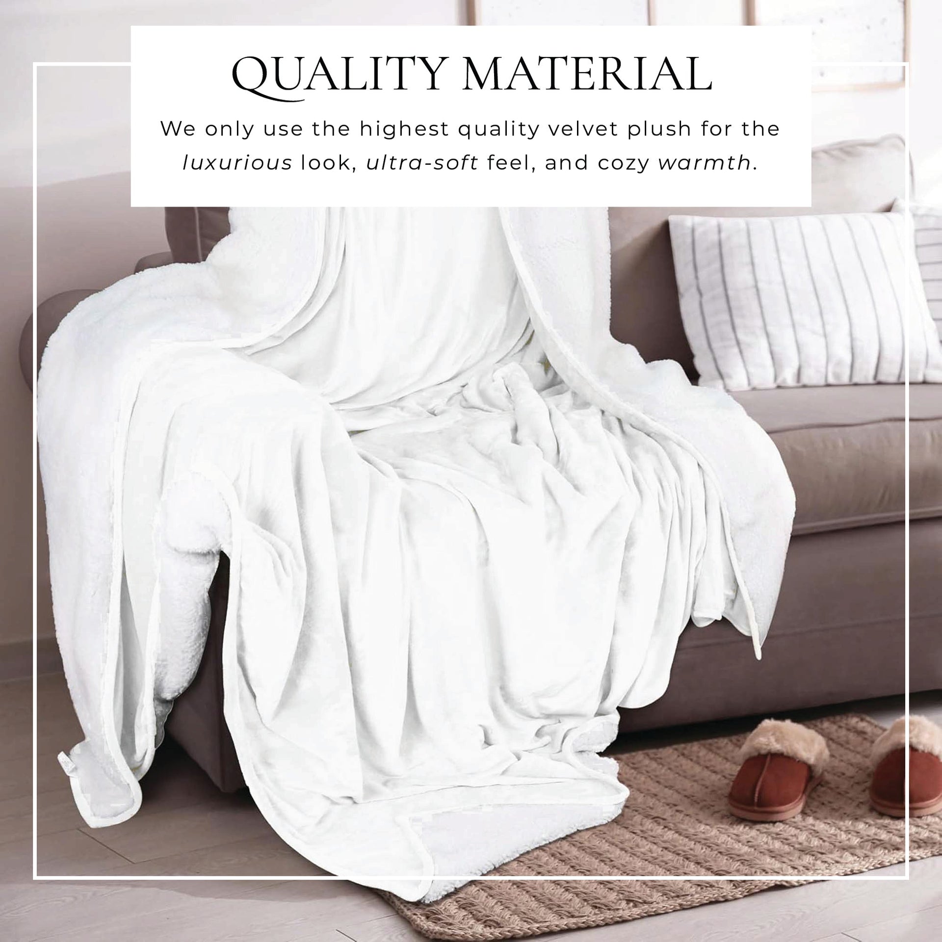 White Velvet Plush Sherpa Reversible Bed Blanket Ultra Soft - Image 2