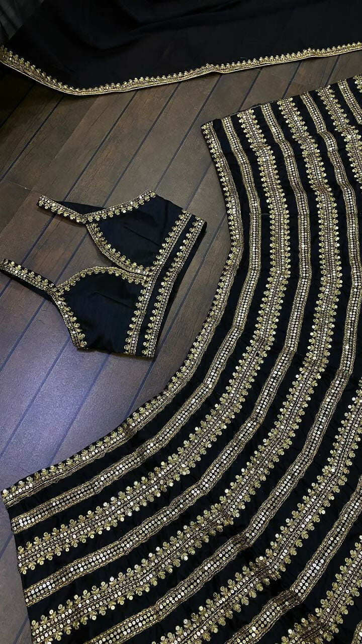 Black Heavy Kasturi Silk Sequins and Dori Embroidered Lehenga Choli