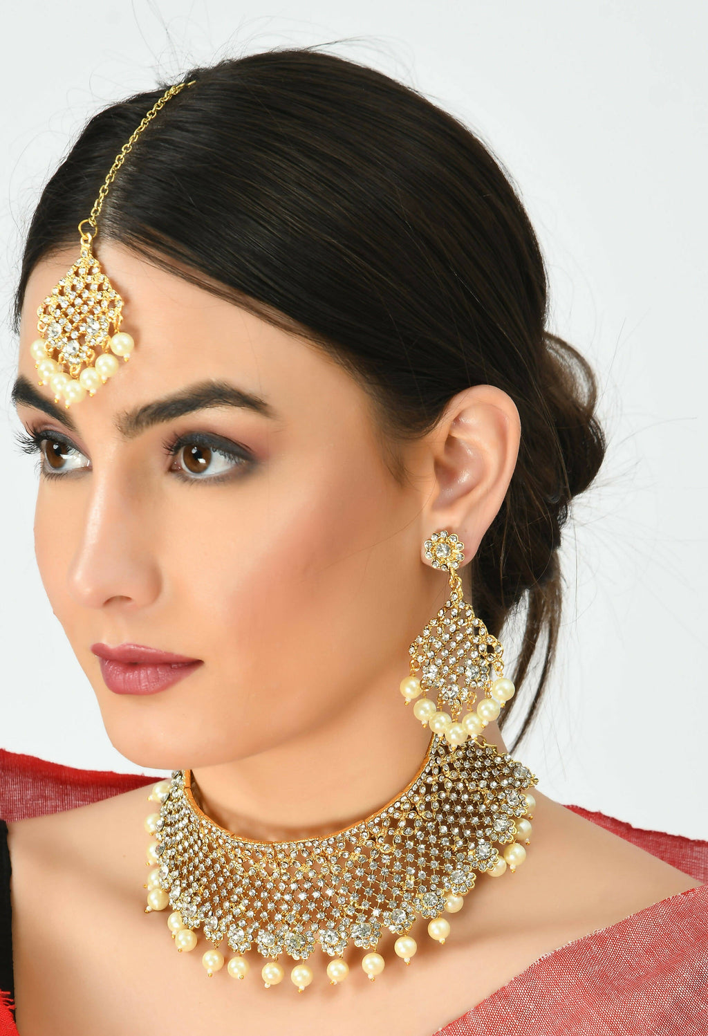 Heavy Brass Rajwadi Golden Choker Necklace Set