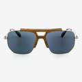 Hudson aviator sunglasses featuring wood and acetate frames with pearlized shimmer and titanium details.