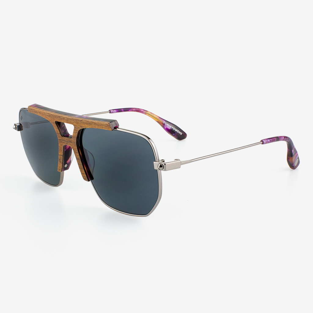 Hudson Polarized Aviator Sunglasses with Wood and Acetate Frames