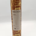 Mizani Humidity Resistant Mist bottle with metallic gold abstract brush strokes on a dark brown background.