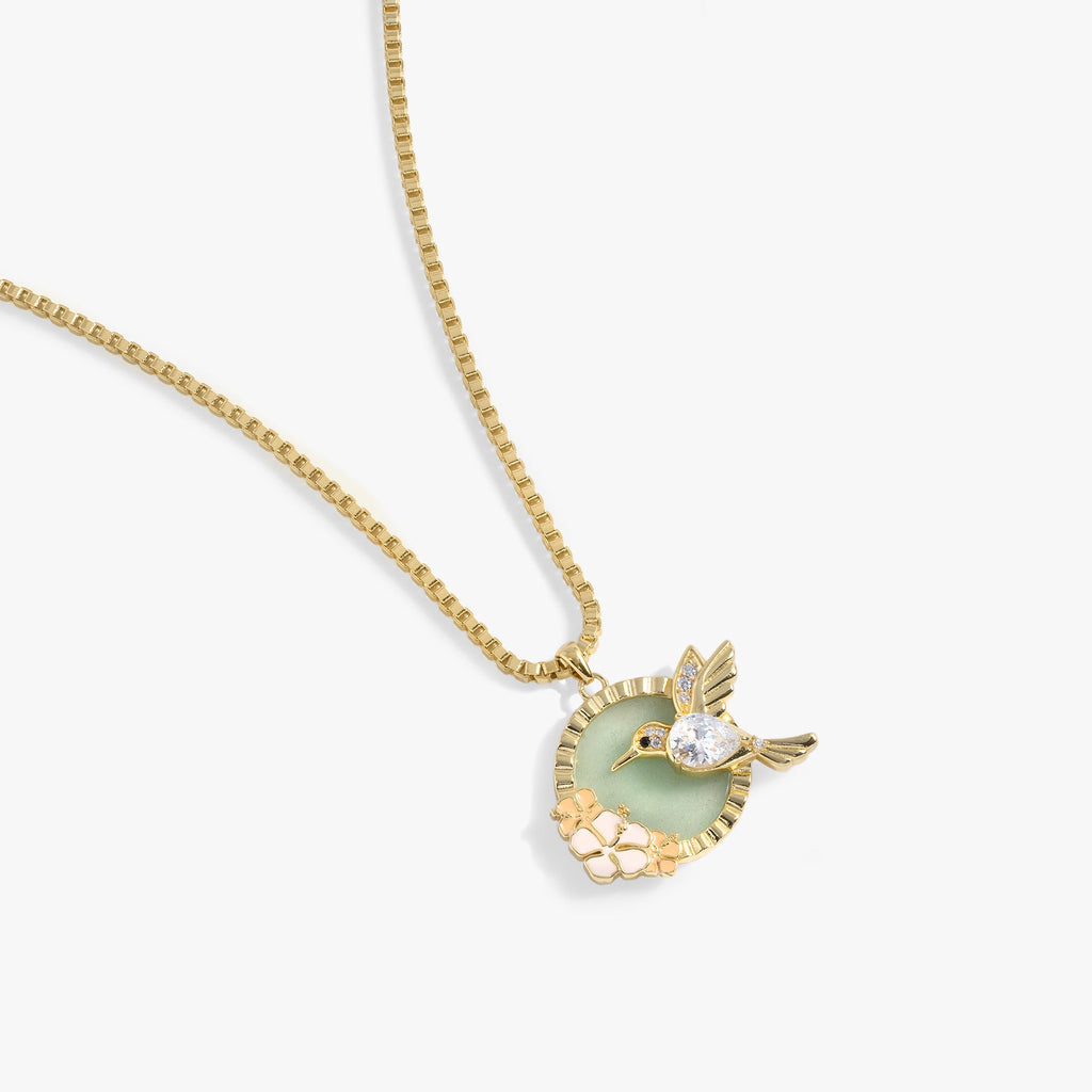 Hummingbird Gemstone Pendant Necklace with Green Aventurine