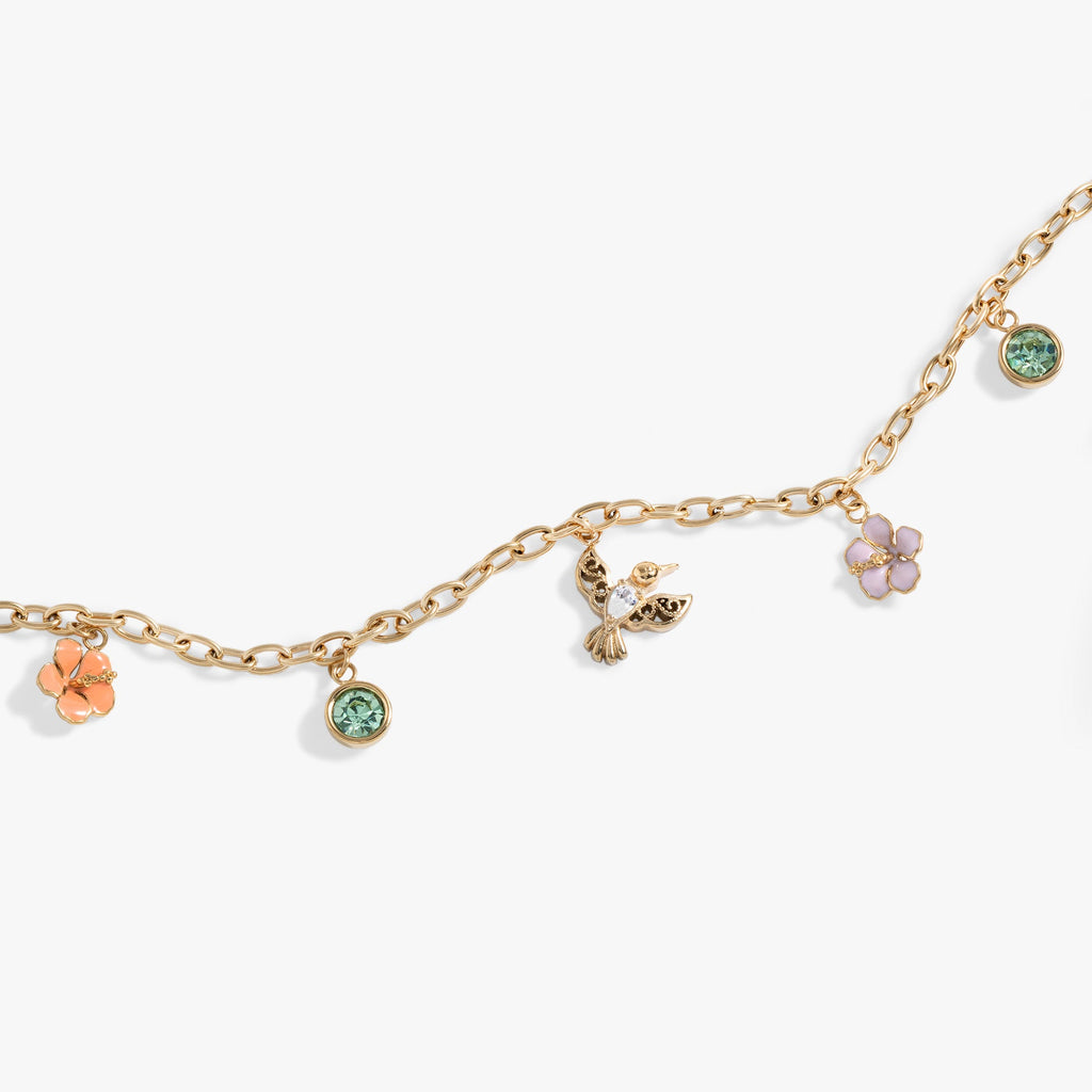 Hummingbird Multicharm Adjustable Anklet in Gold Tone