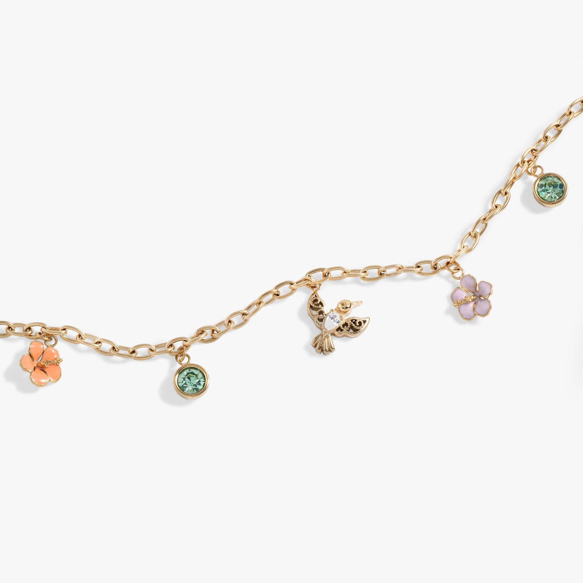 Hummingbird Multicharm Adjustable Anklet in Gold Tone