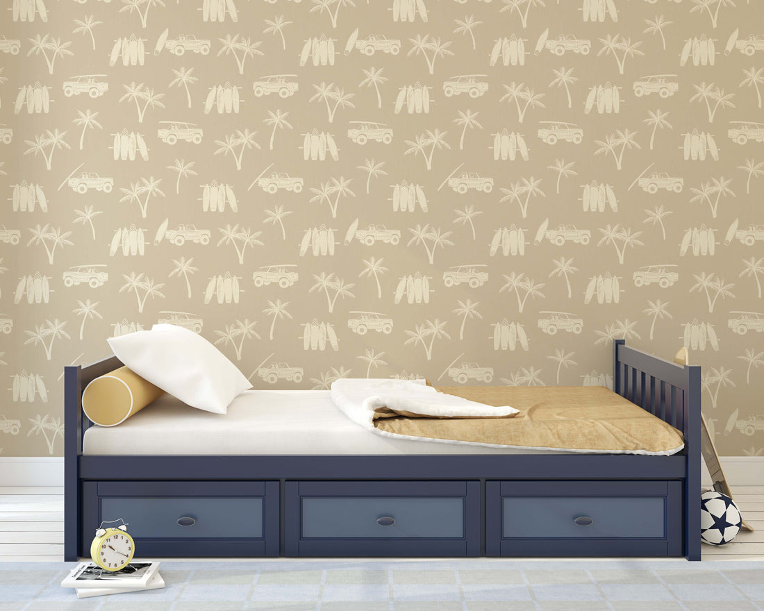 Hurley Removable Wallpaper in Beige, Olive-Green and Sage-Green