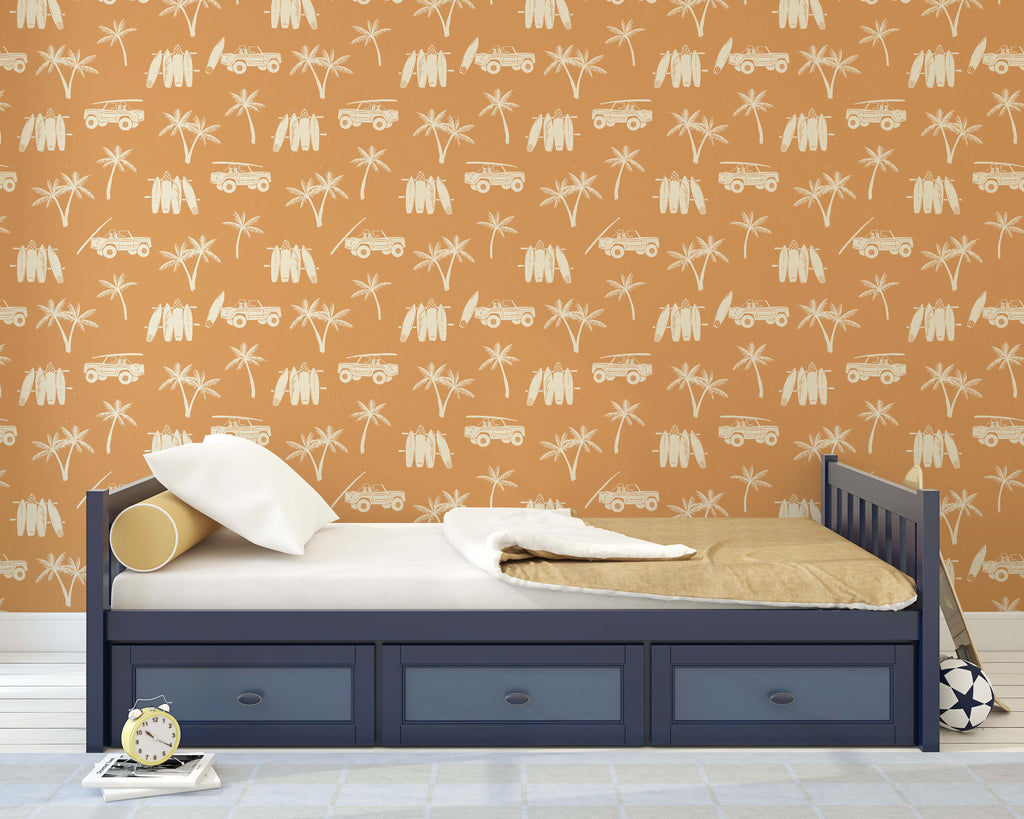 Hurley Removable Wallpaper in Beige, Olive-Green and Sage-Green