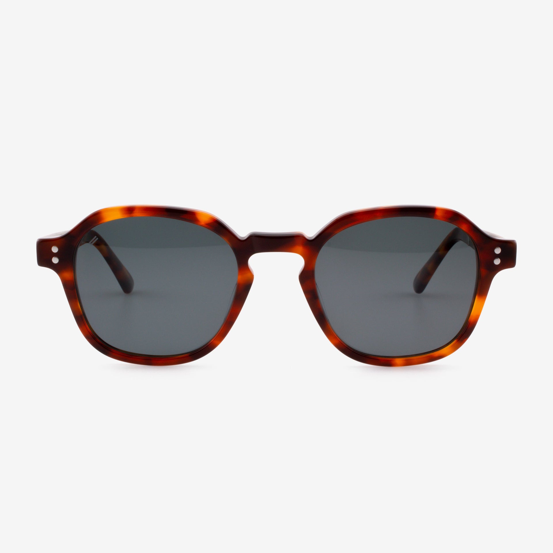 Hutchinson angular square sunglasses with keyhole bridge and stack rivet detail.