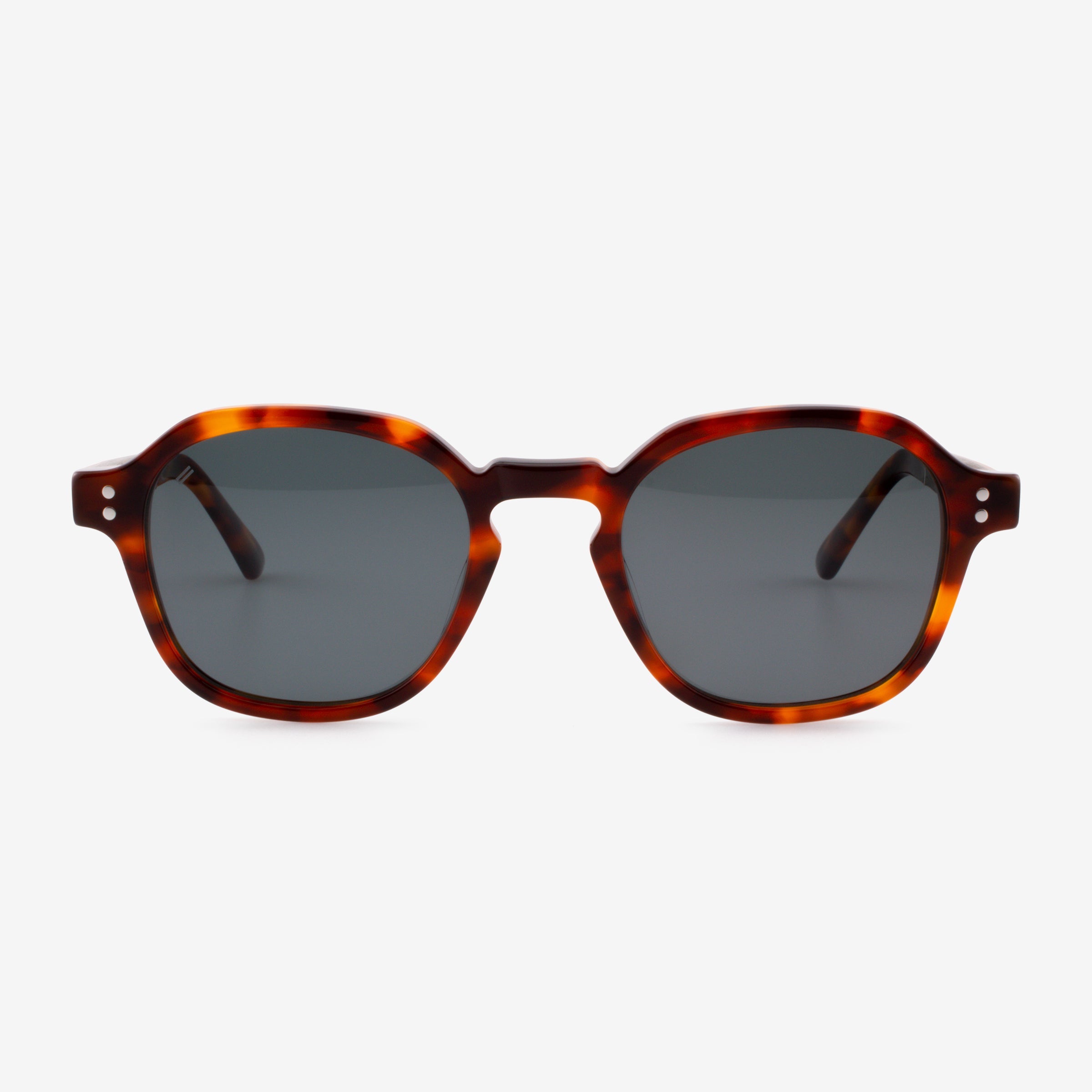 Hutchinson angular square sunglasses with keyhole bridge and stack rivet detail.