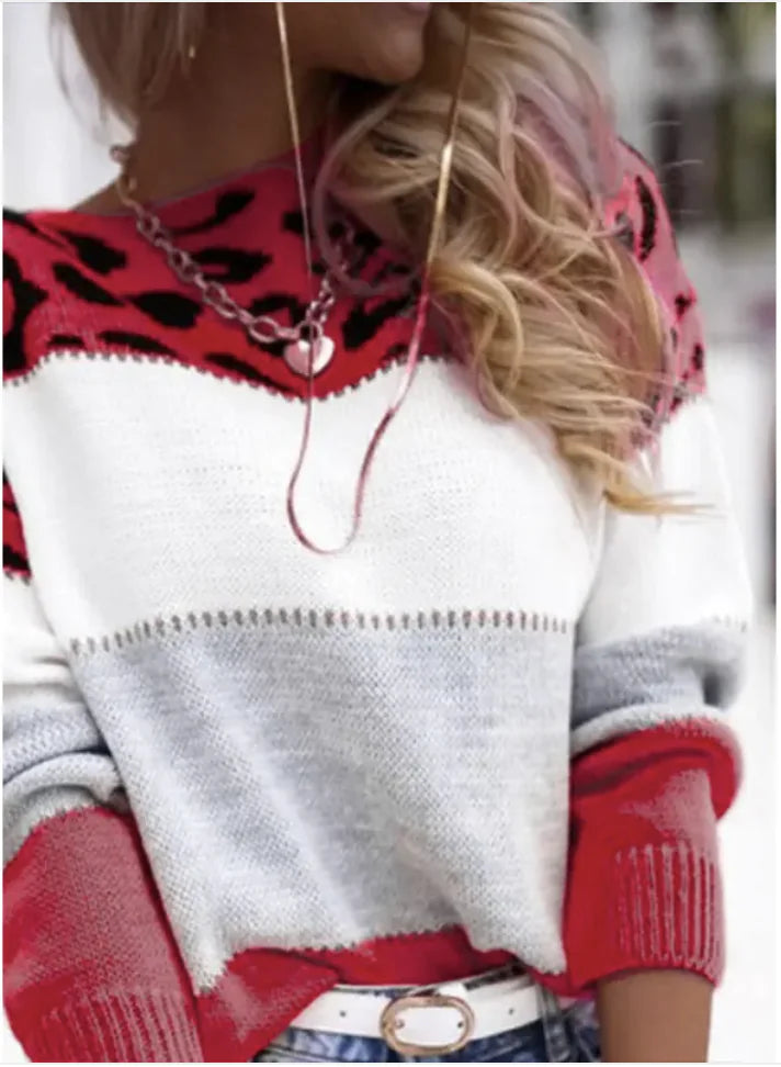 Women's Leopard Print Color Block Knit Pullover Sweater - Image 28