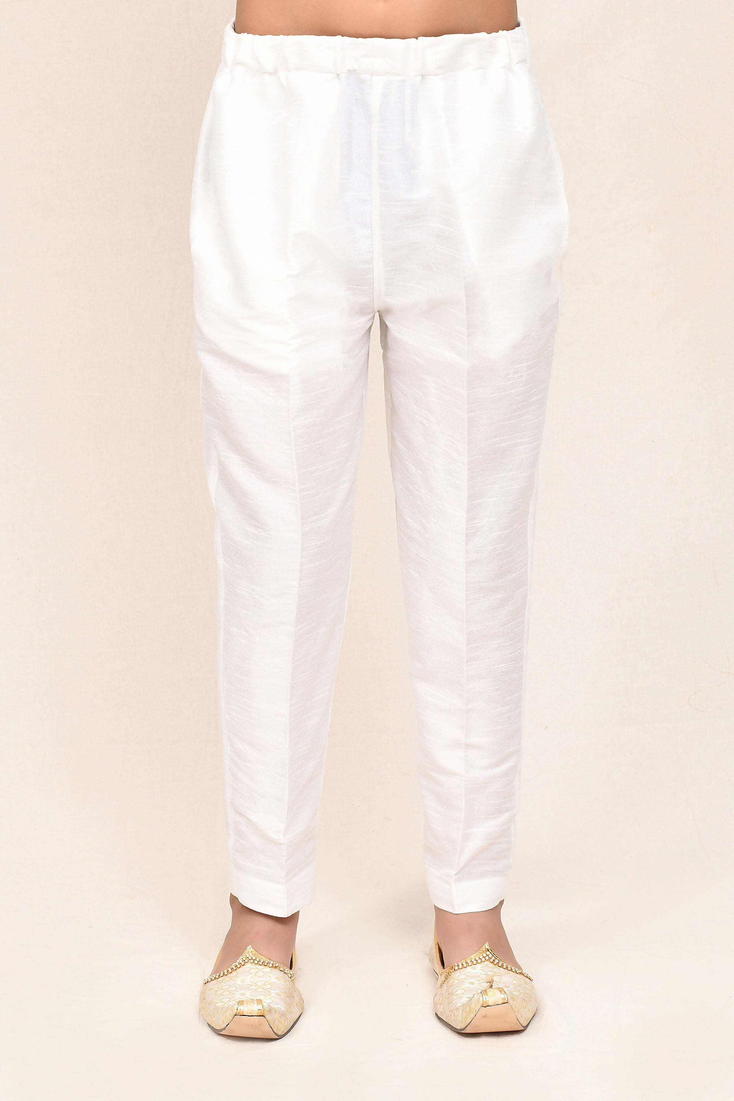 Women's White Art Silk Kurta Set with Straight Fit Pant