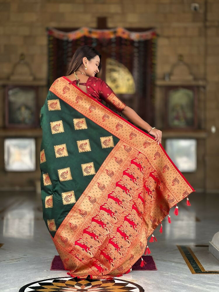 Soft Banarasi Silk Saree with Zari Meenakari Design in Freen