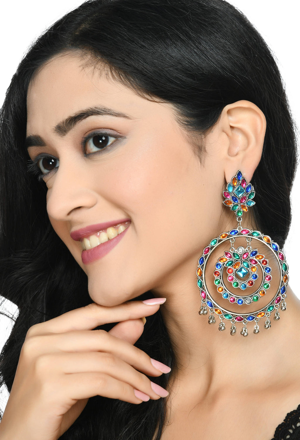 Multi Colour Kundan Circle Earrings for Party and Regular Wear