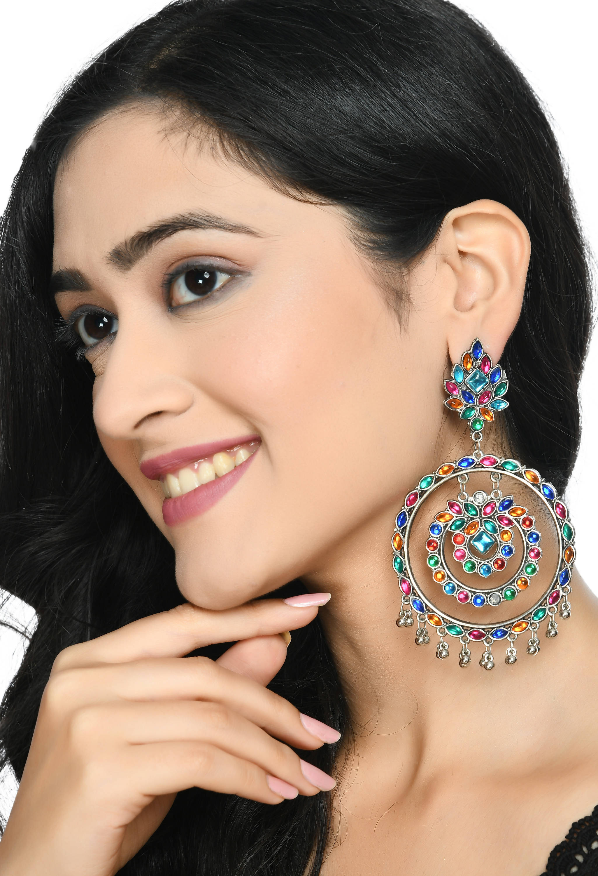 Multi Colour Kundan Circle Earrings for Party and Regular Wear