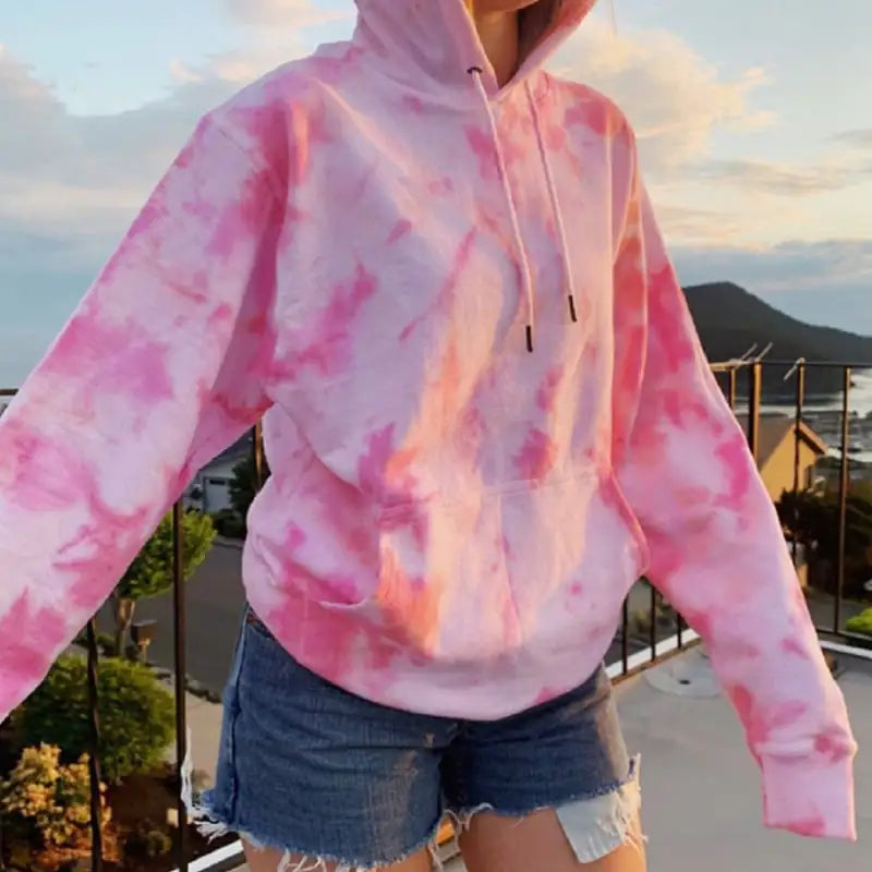 Women's Loose Tie-Dye Hooded Pullover Sweatshirt Casual Hoodie - Image 3