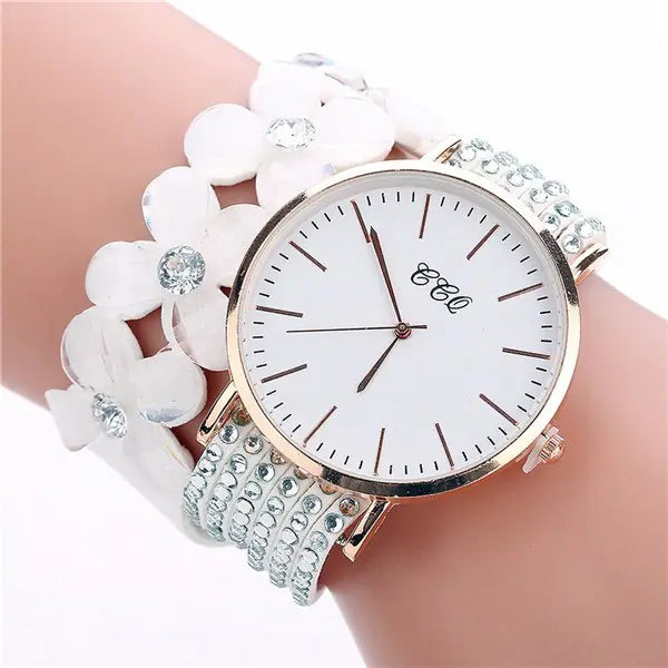 Women Floral Crystal Charm Bracelet Watch in Pink - Image 11