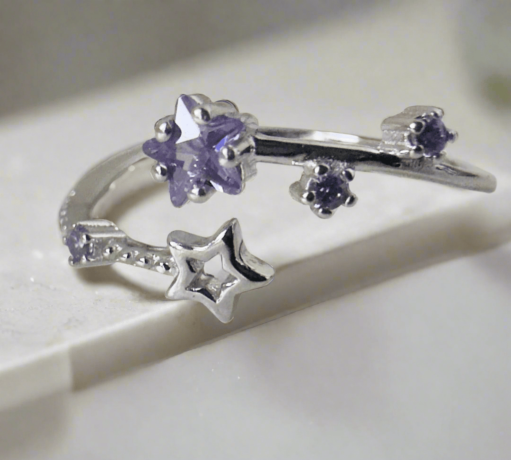 Hypoallergenic 925 Sterling Silver Open Star Zircon Ring - Adjustable Celestial Jewelry
