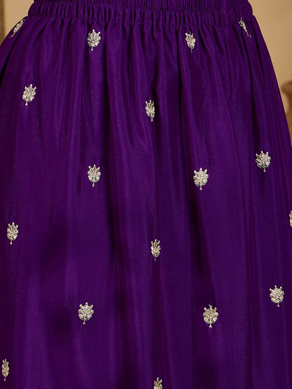 Purple Chinon Silk Embroidered Kurta Set with 3/4 Sleeves