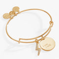 Alex And Ani I Can I Will expandable wire bangle with engraved charm and crystal lightning bolt