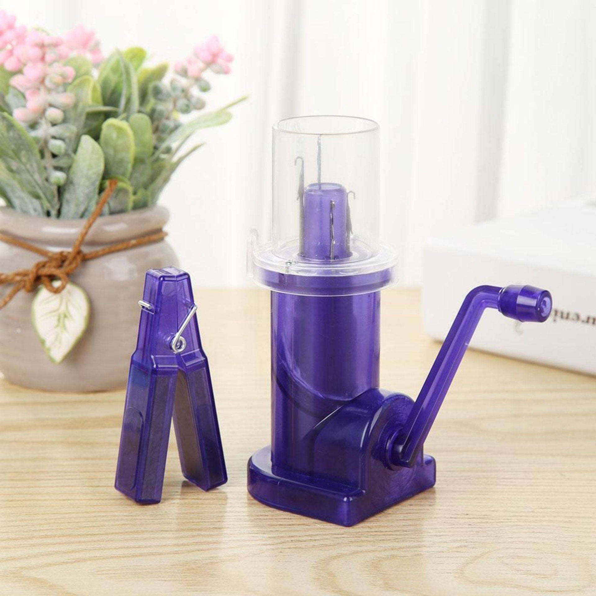 Translucent deep purple i-cord maker tool for knitting and fiber arts projects
