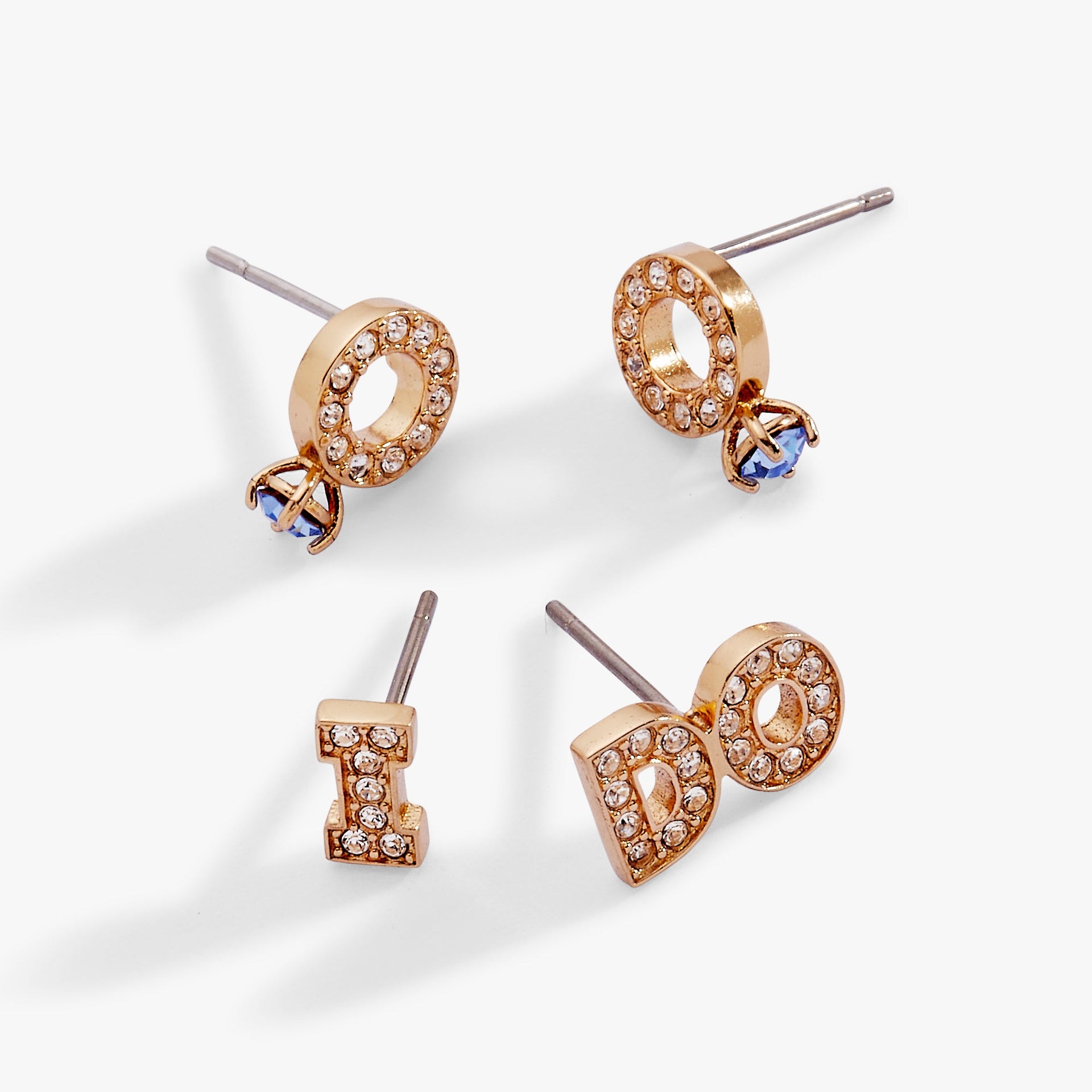 Bridal I Do Stud Earring Set of 2, Mixed Metal & Blue Crystal