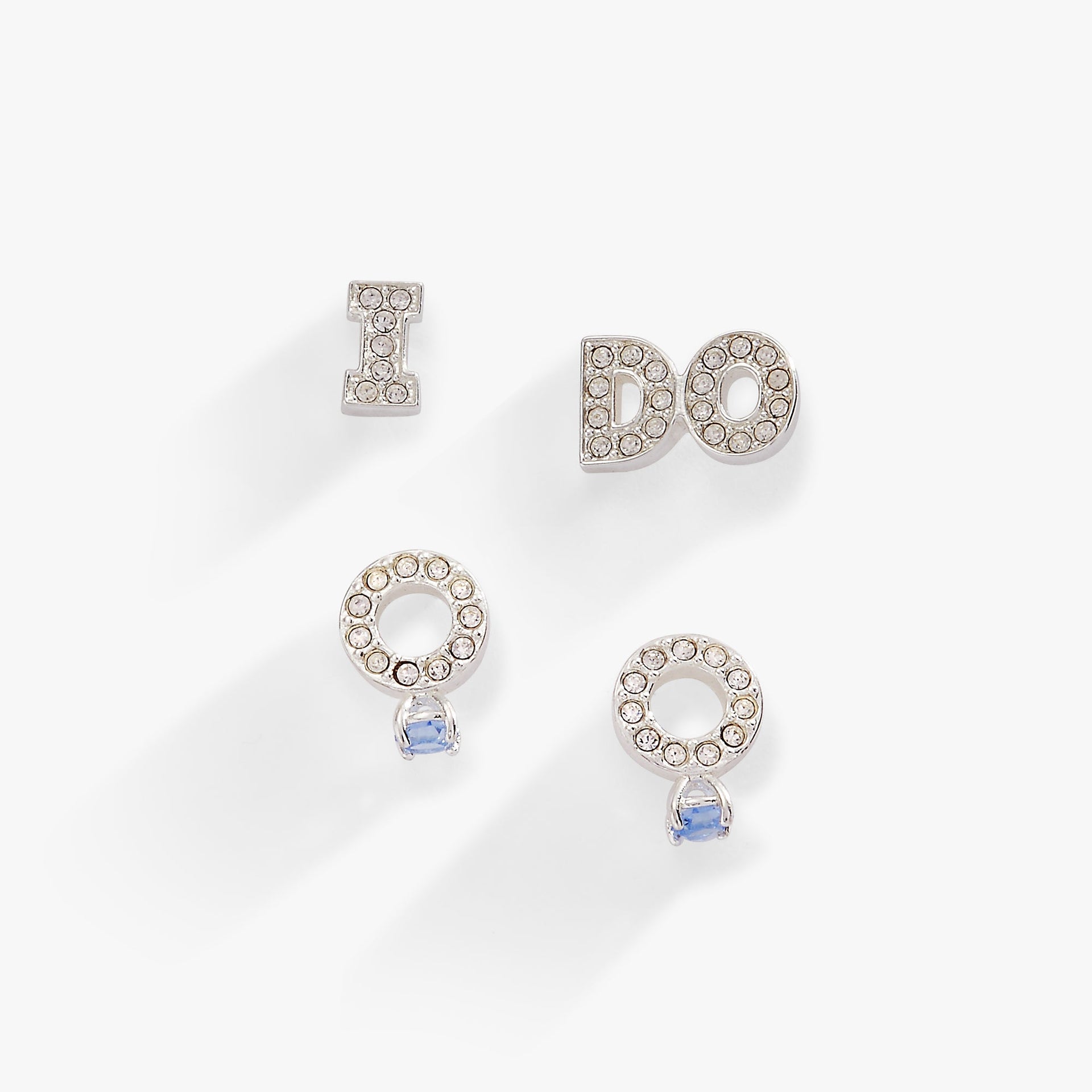 Mixed metal I Do bridal stud earrings with blue crystal accents