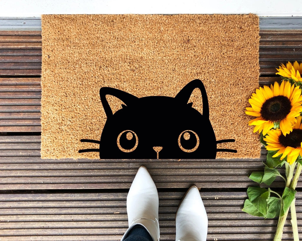 Whimsical I Hope You Like Cats doormat made of natural brown coir
