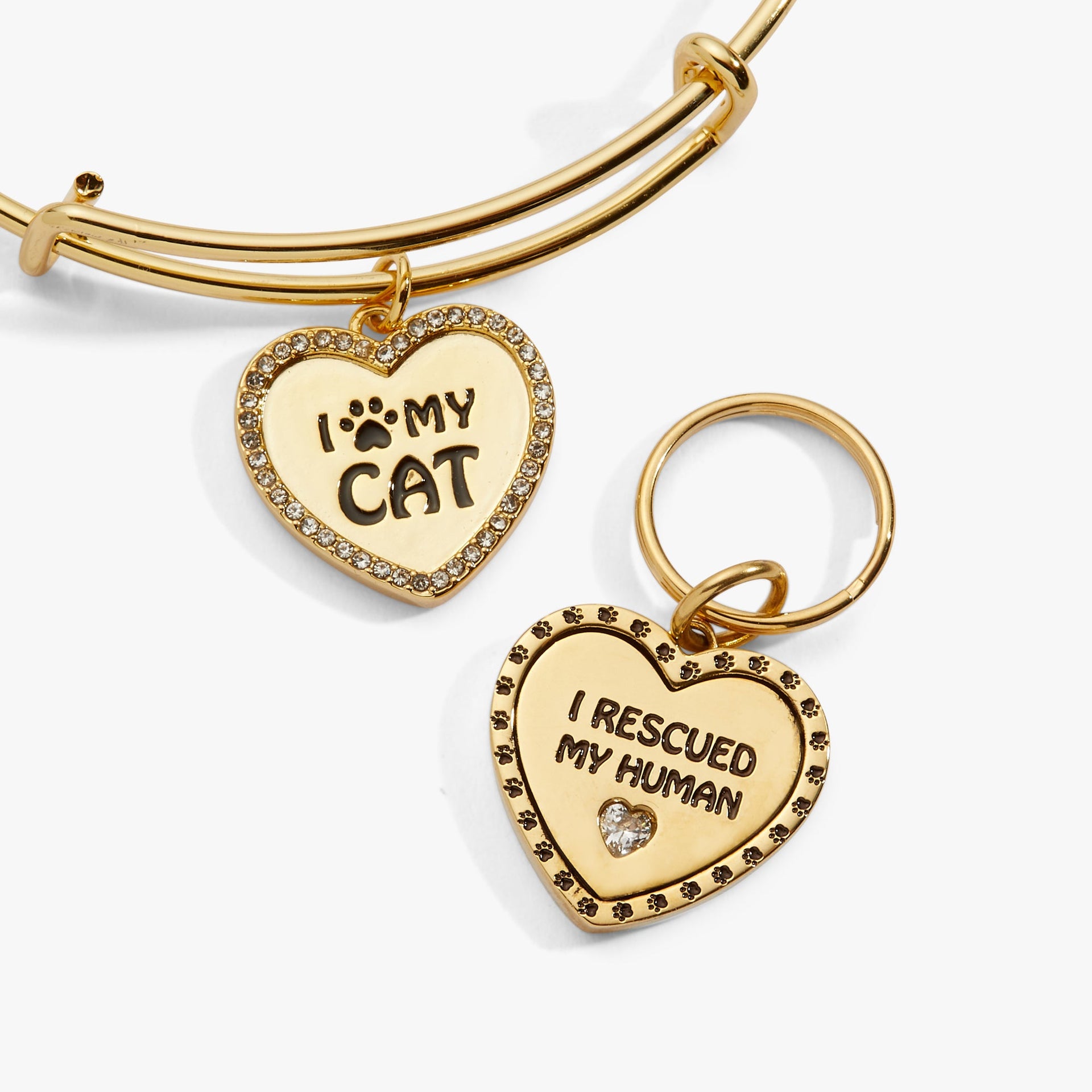 I Love My Cat Bangle and Pet Collar Charm Set - Jewelry Duo