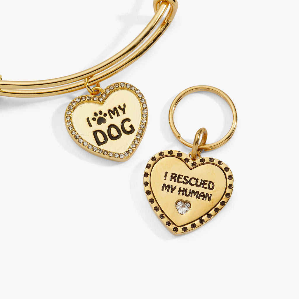 I Love My Dog Bangle Bracelet and Matching Pet Collar Charm Set