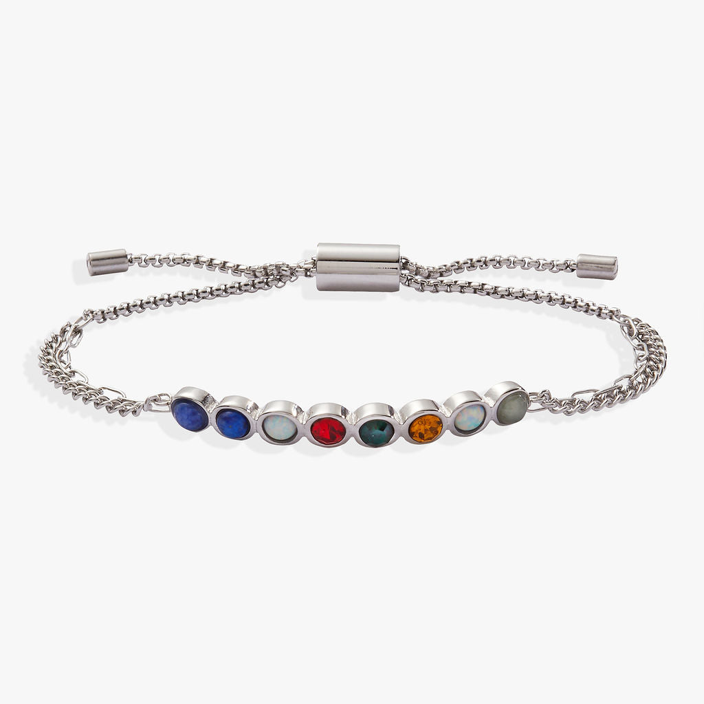 Multicolor gemstone bolo bracelet with hidden I Love You acrostic message