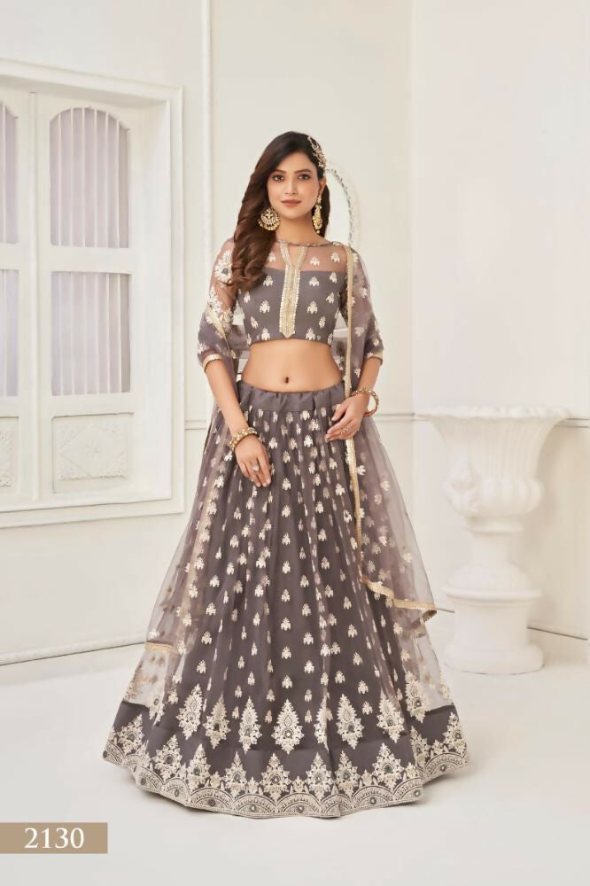 Space Gray Butterfly Net Lehenga Choli with Thread Embroidery
