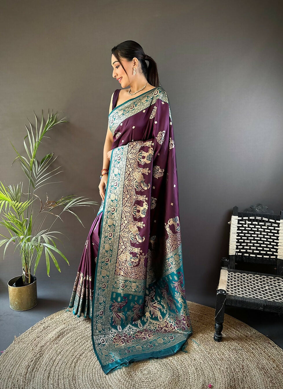 Dark Green Peacock Meenakari Paithani Saree in Soft Silk