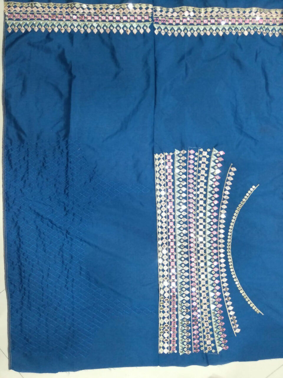 Blue Chinon Lehenga Choli with Sequins Zari Thread Embroidery