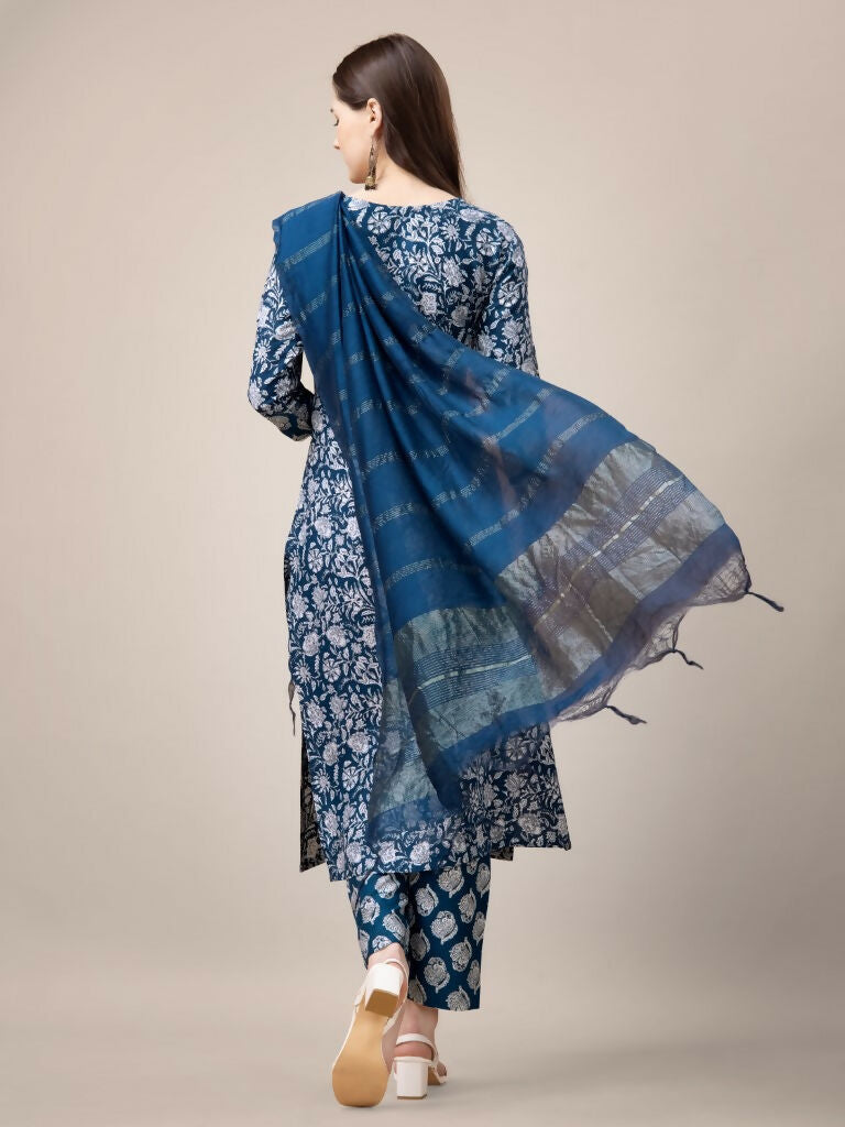 Jyoti Fashion Women's Morpich Rayon Print with Embroidery & Fancy Lace Work Kurta with Trouser & Dupatta